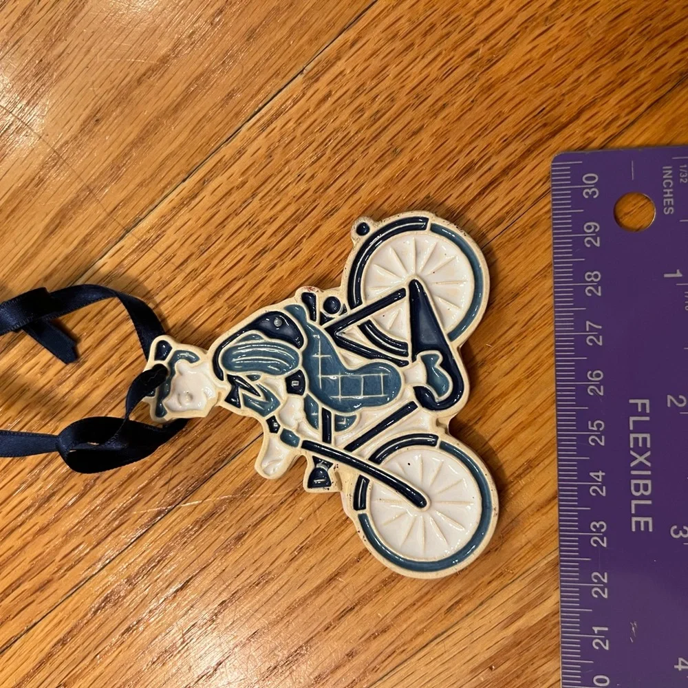 Vintage Bicyclist Ornament with Blue Ribbon